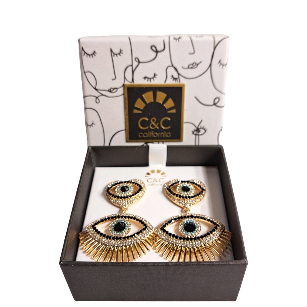 C&C California Women's Gold Tone Rhinestones Hearts & Eyes Designs‎ Earri…